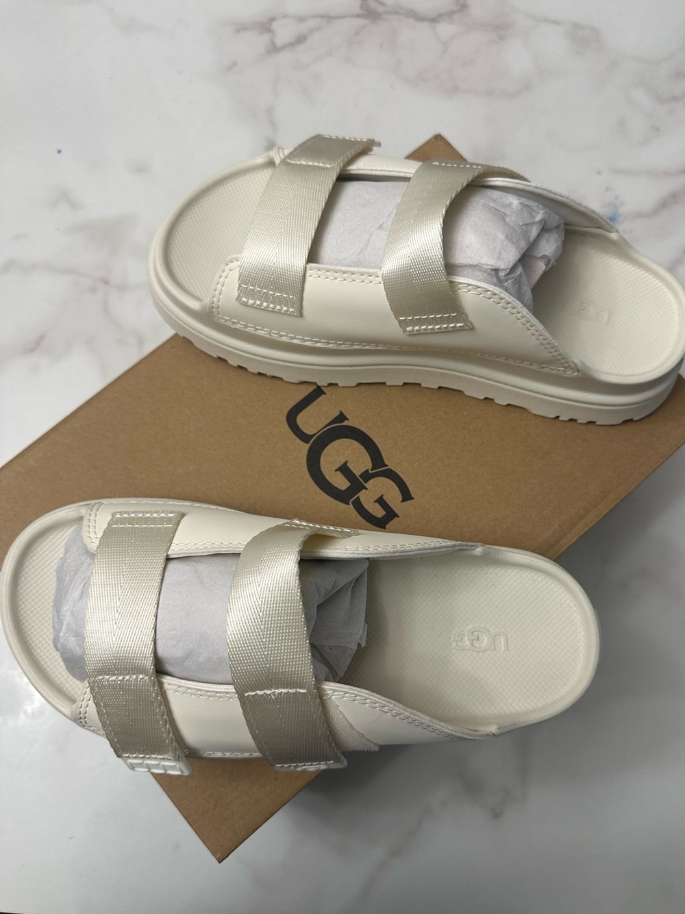 UGG Ivory Dual-Strap Slide Sandals 6.5